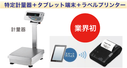 特定計量器+タブレット端末+ラベルプリンター